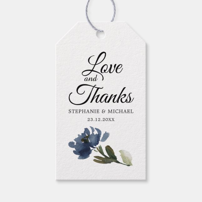 Blaublauer Blütenblättriger Botanischer Navy Geschenkanhänger (Vorderseite)