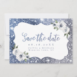 Blaublauer Glitzer Save the Date
