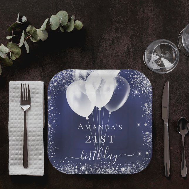 Blaublauer Silberblauer Glitzer Pappteller (Von Creator hochgeladen)