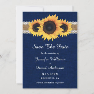 Blaublauer Sonnenblume Rustic Burlap Lace Wedding Save The Date