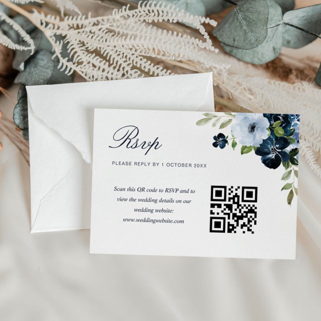 Blaubläuliche Hochzeit QR Code rsvp Karte (Von Creator hochgeladen)