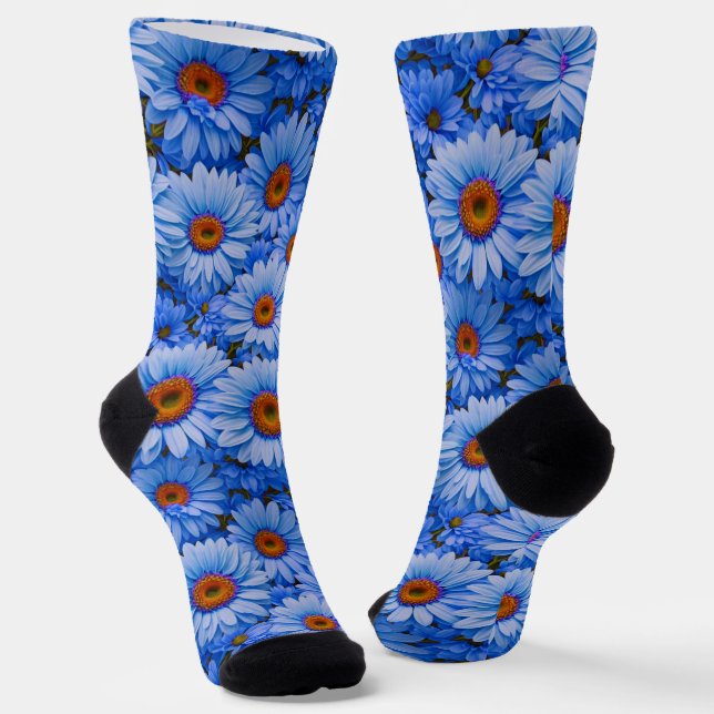 Blaubläuliche Sonnenblumen Blaue Gänse Muster Socken (Gewinkelt)