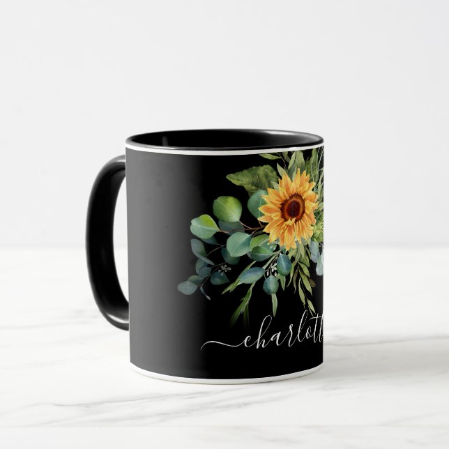 Blaublume-Grünschrift Tasse (Vorderseite Links)