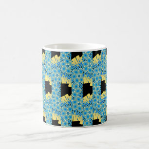 Blaublumen auf schwarz mit gelb abstrakten kaffeetasse