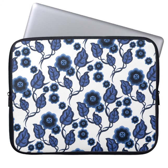 Blaublumen, blaue Blätter, BlumenFolkloreblumen Laptopschutzhülle (Vorderseite)