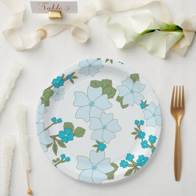 Blaublumen, Blumenmuster, Muster der Blume Pappteller (Hochzeit)