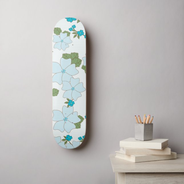 Blaublumen, Blumenmuster, Muster der Blume Skateboard (Wandkunst)