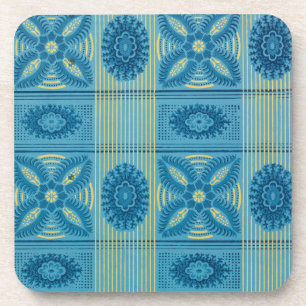 Blaublumen Gelbe Streifen Vintage Kunst Muster Getränkeuntersetzer