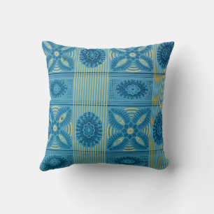 Blaublumen Gelbe Streifen Vintage Kunst Muster Kissen