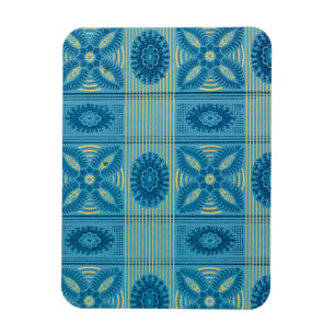 Blaublumen Gelbe Streifen Vintage Kunst Muster Magnet