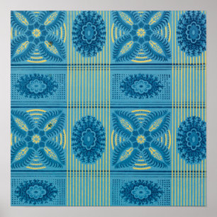 Blaublumen Gelbe Streifen Vintage Kunst Muster Poster