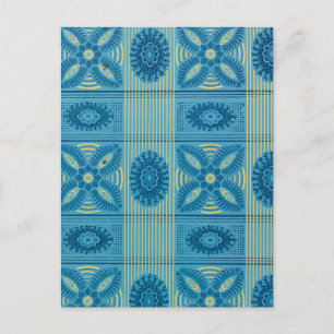 Blaublumen Gelbe Streifen Vintage Kunst Muster Postkarte
