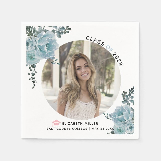 Blaublumen Klasse 2022 Abschluss Foto Serviette (Vorderseite)