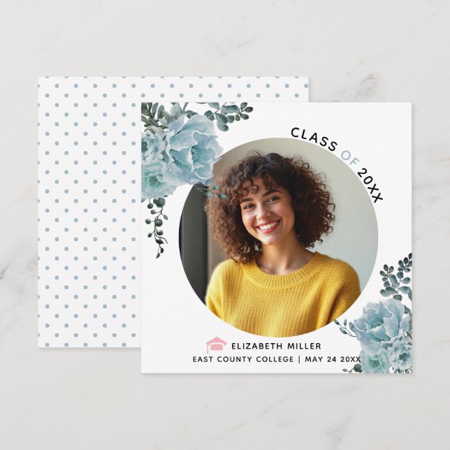 Blaublumen Klasse 2023 Abschluss Foto Ankündigung (Vorne/Hinten)