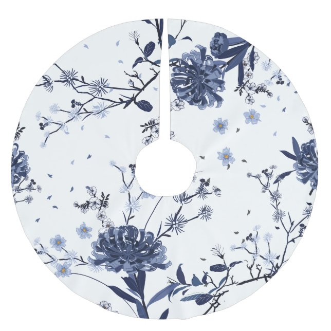 Blaublumen Polyester Weihnachtsbaumdecke (Vorderseite)