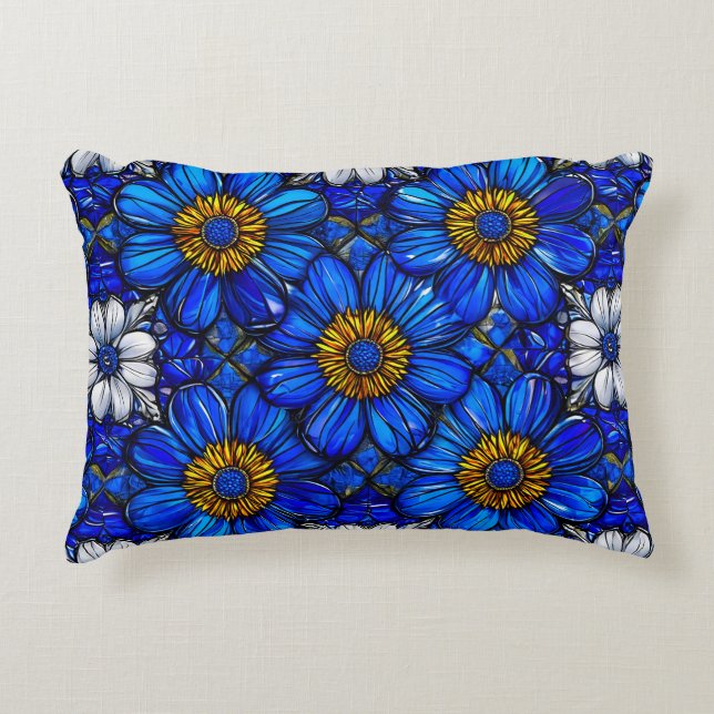 Blaublumenmuster Dekokissen (Vorderseite)