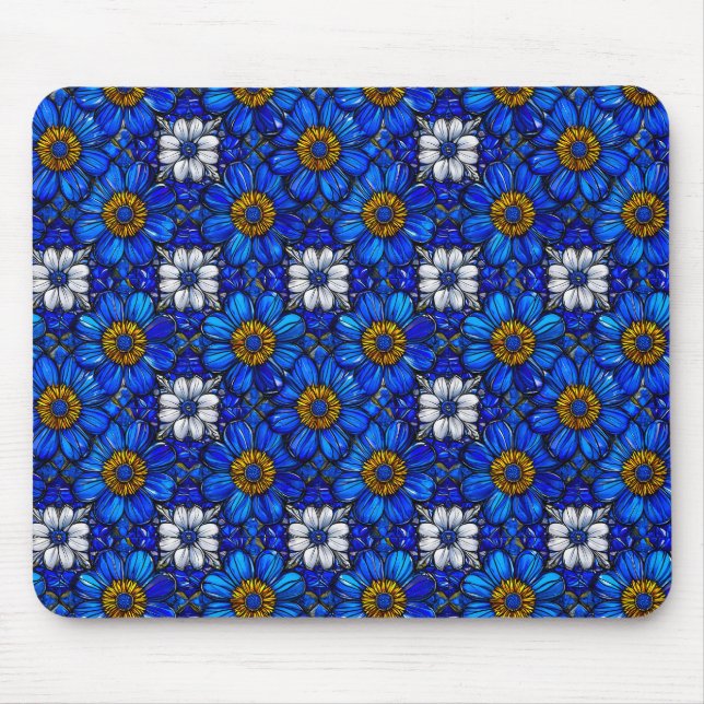 Blaublumenmuster Mousepad (Vorne)