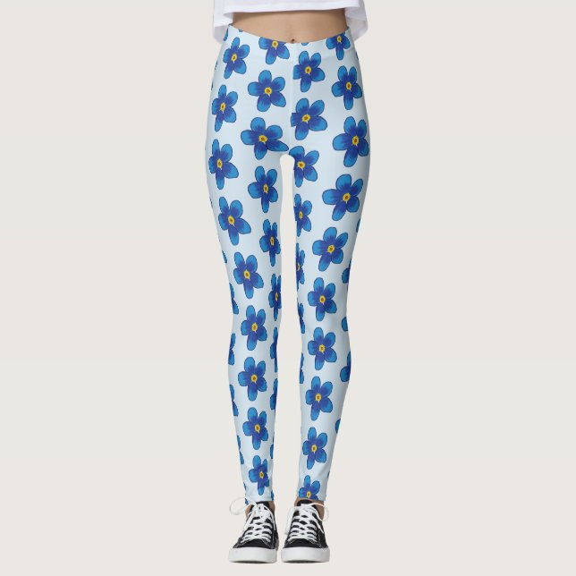 Blaublütenmuster Custom Leggings (Vorderseite)