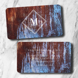 Blaubraun-Rost-Metallic-Textur Monogramm Visitenkarte