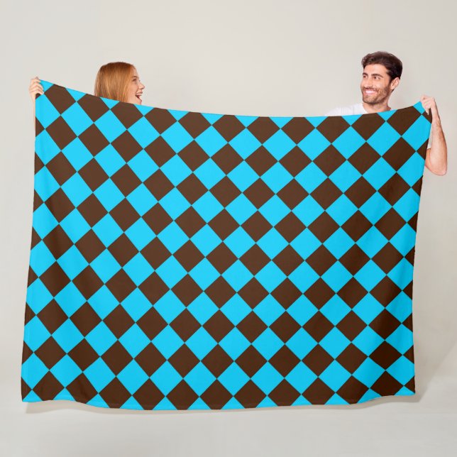 Blaubraune Diamant-Schachbrett-Muster Fleecedecke (Beispiel)