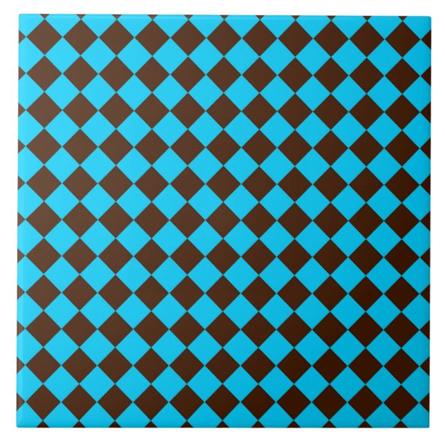 Blaubraune Diamant-Schachbrett-Muster Fliese (Vorderseite)