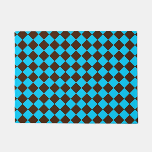 Blaubraune Diamant-Schachbrett-Muster Fußmatte (Vorderseite)