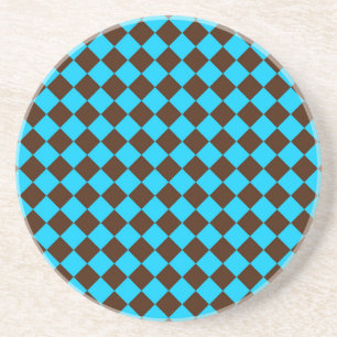 Blaubraune Diamant-Schachbrett-Muster Getränkeuntersetzer