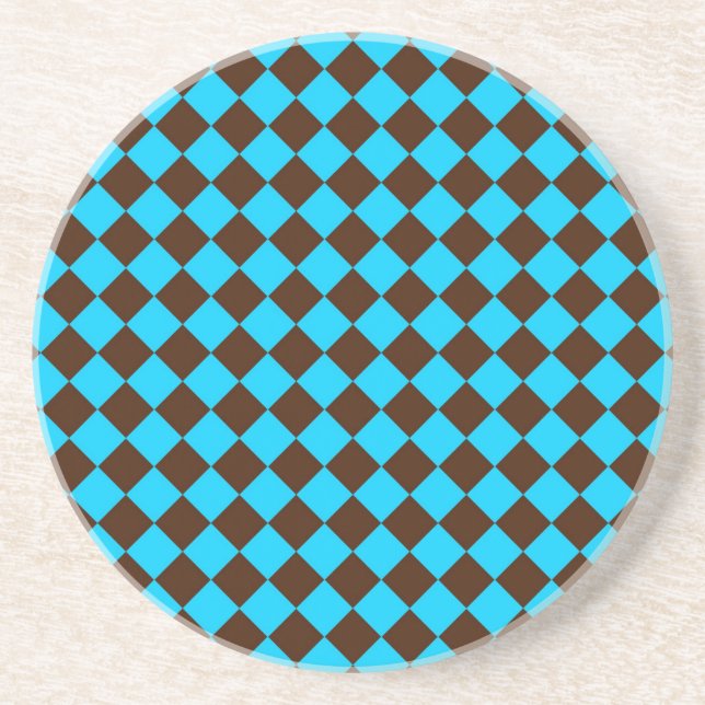 Blaubraune Diamant-Schachbrett-Muster Getränkeuntersetzer (Vorne)