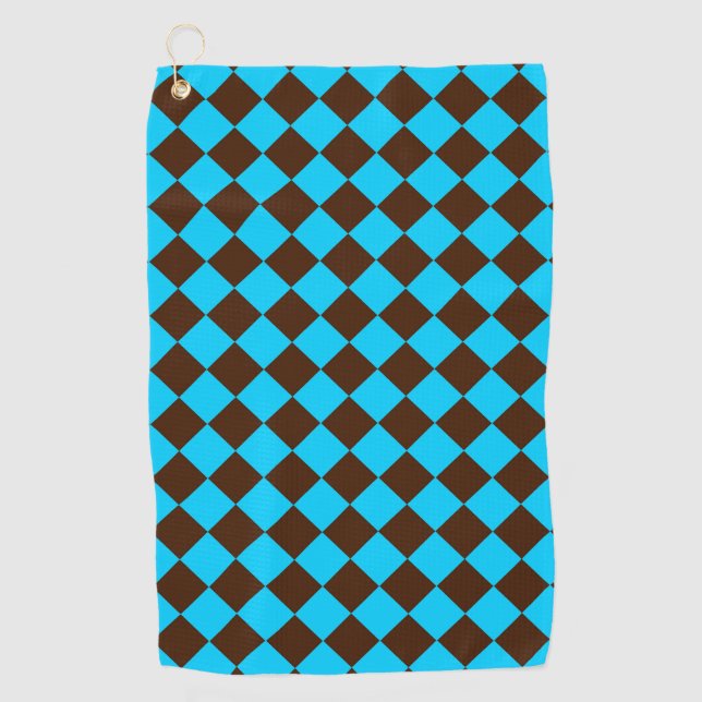 Blaubraune Diamant-Schachbrett-Muster Golfhandtuch (Vorderseite)