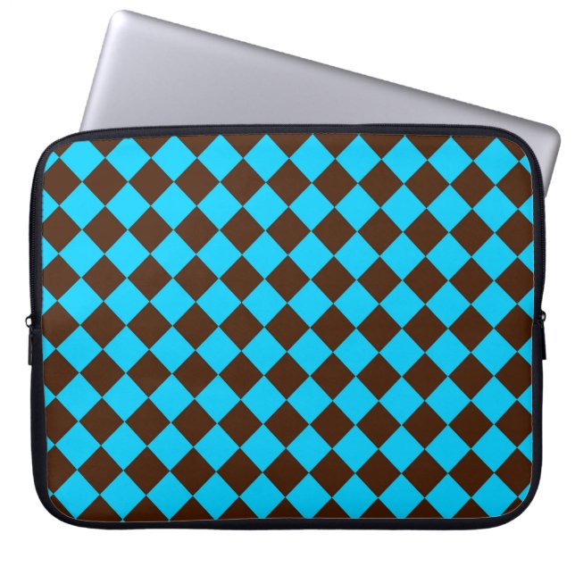 Blaubraune Diamant-Schachbrett-Muster Laptopschutzhülle (Vorderseite)