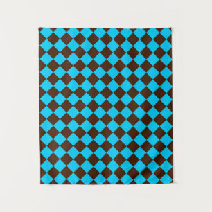 Blaubraune Diamant-Schachbrett-Muster Wandteppich