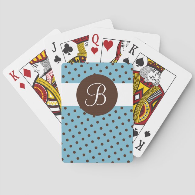 Blaubraune Punkte benutzerdefinierte Monogramm-Spi Spielkarten (Rückseite)