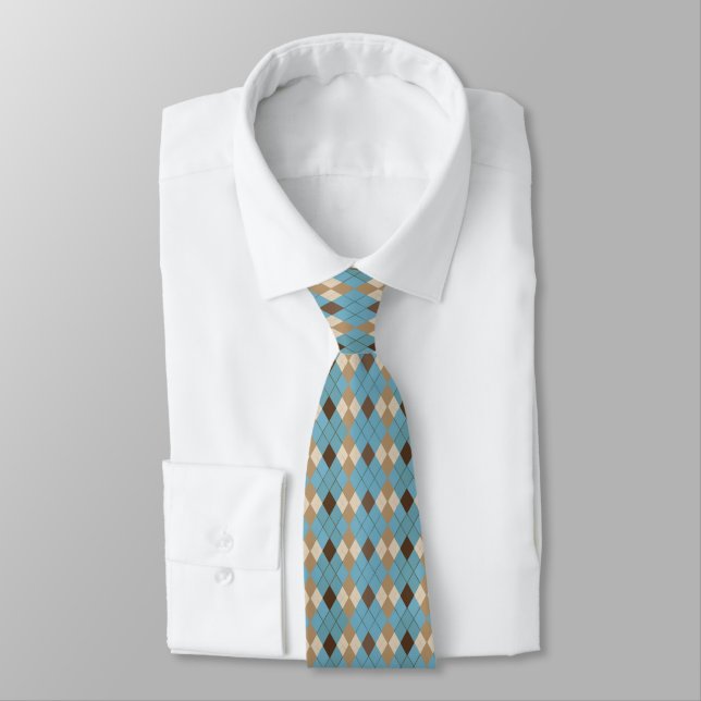 Blaubraune und beige Diamantmuster Krawatte (Gebunden)