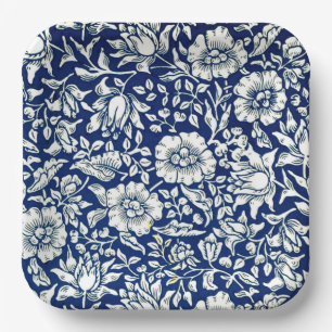 Blaubraune, Vintage Blumenmuster, Pappteller