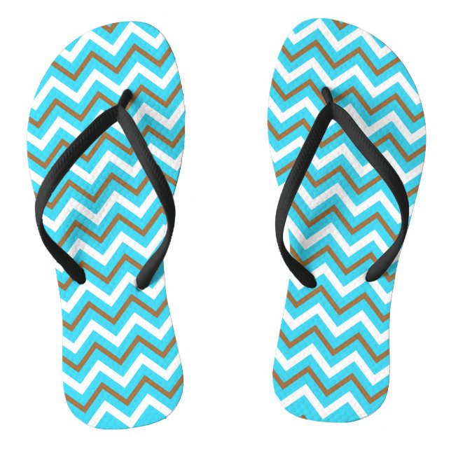 Blaubraune Zig Zag Lines Geometric Sea Waves Flip Flops (Fußbett)