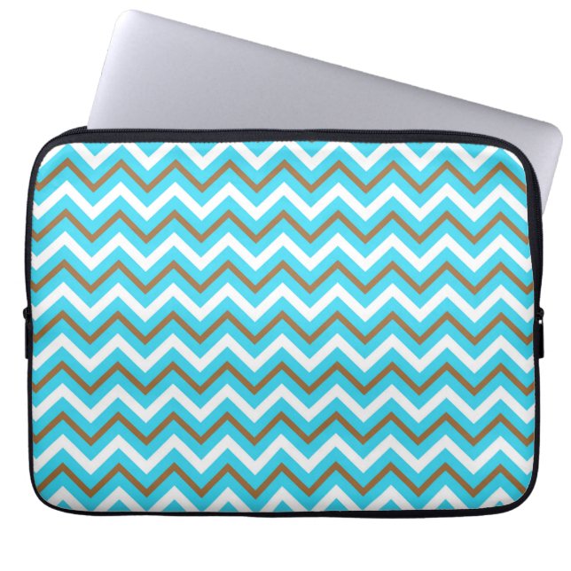 Blaubraune Zig Zag Lines Geometric Sea Waves Laptopschutzhülle (Vorderseite)