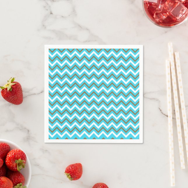 Blaubraune Zig Zag Lines Geometric Sea Waves Serviette (Beispiel)