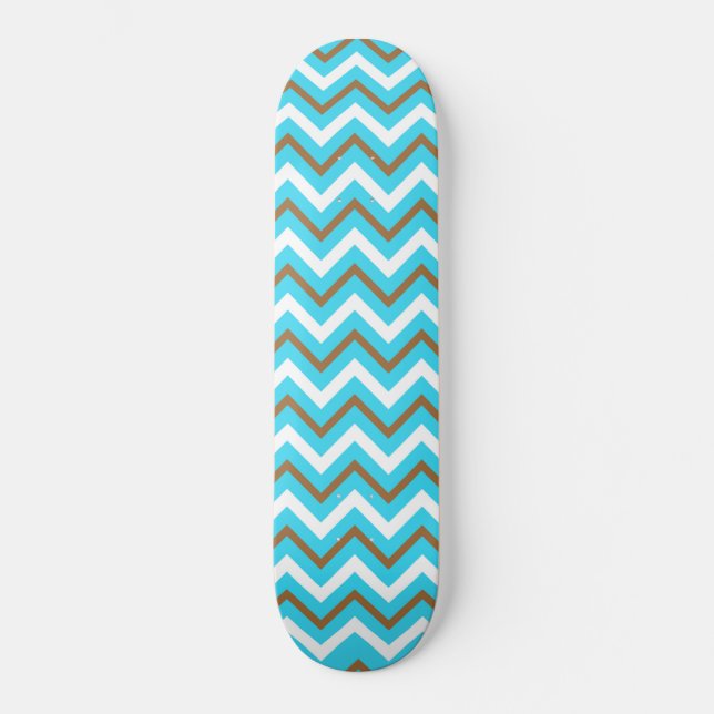Blaubraune Zig Zag Lines Geometric Sea Waves Skateboard (Vorderseite)