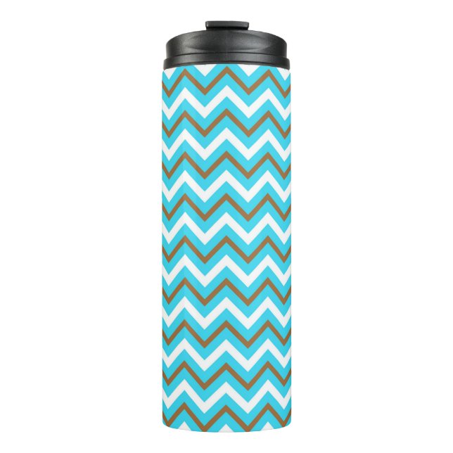 Blaubraune Zig Zag Lines Geometric Sea Waves Thermosbecher (Vorderseite)