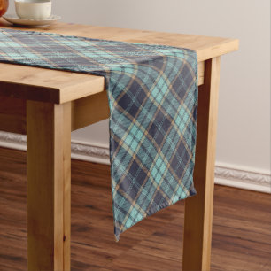 Blaubrauner Tartan Kariertes rustikales Muster fü Großer Tischläufer