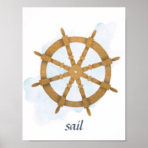Blaubraunes Helmseeschiff mit dem Thema "Wasserspo Poster