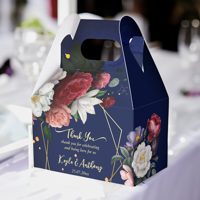 Blauburgund-Rose Hochzeit Geschenkschachtel (Navy blue burgundy roses wedding personalized  favor box wedding favors)