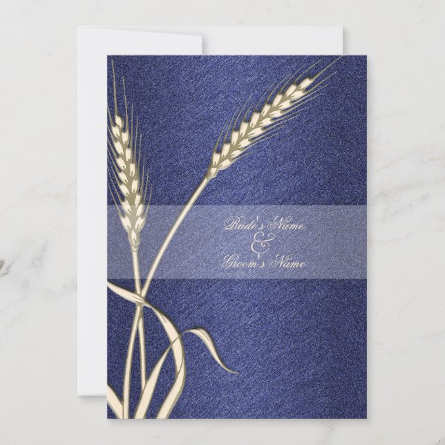 Blaucreme Hochzeitsweizen Blume Einladung (Vorderseite)