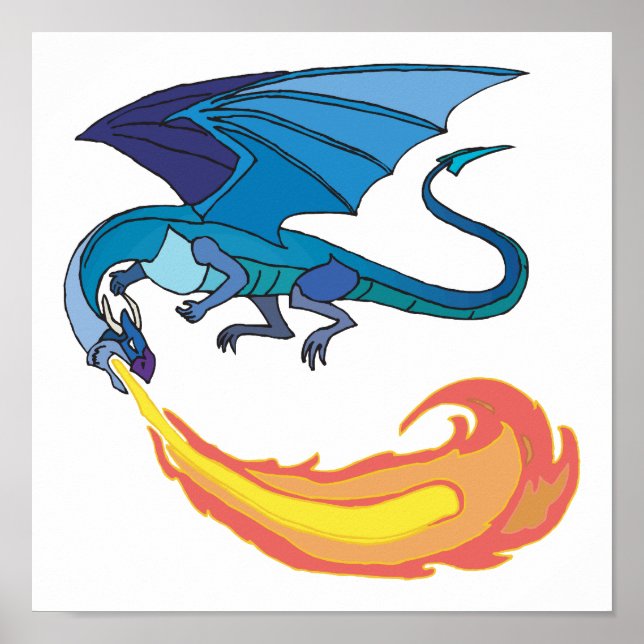 Blaudrache atmet Feuer Poster (Vorne)