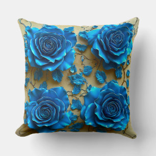 Blaue 3D-Rosen Kissen