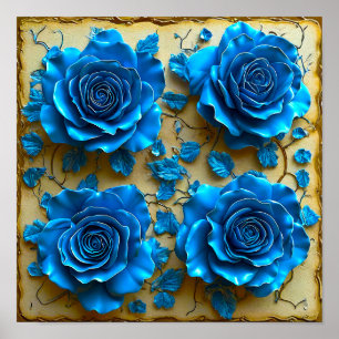 Blaue 3D-Rosen Poster