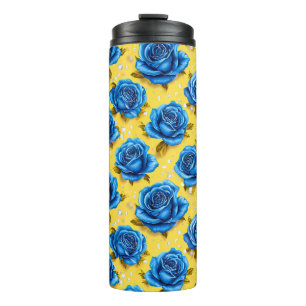 Blaue 3D-Rosen Thermosbecher