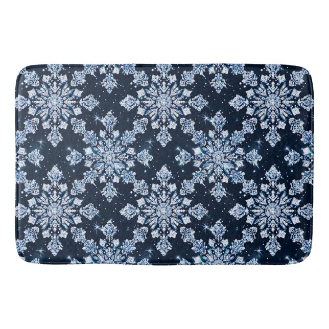 Blaue 3D-Schneeflocken Badematte (Vorderseite)