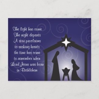Blaue Abends-Weihnachtsnativity-Postkarte Feiertagspostkarte