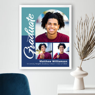 Blaue Abschlussfeier 3 Foto Fette Bögen Schrift Mo Poster